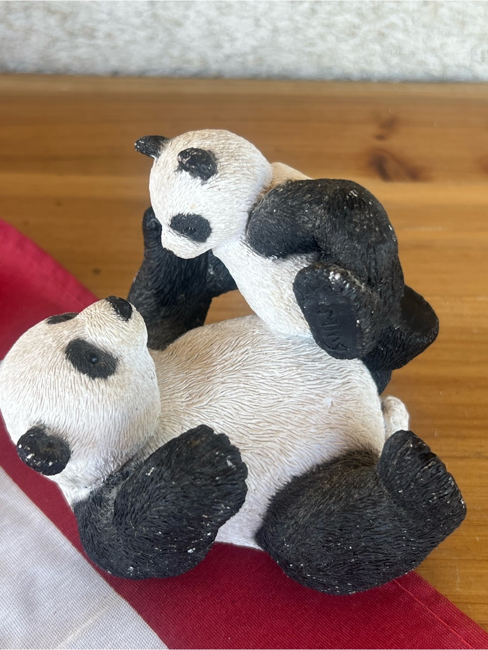 Panda Mom and Baby Figurine - Black & White